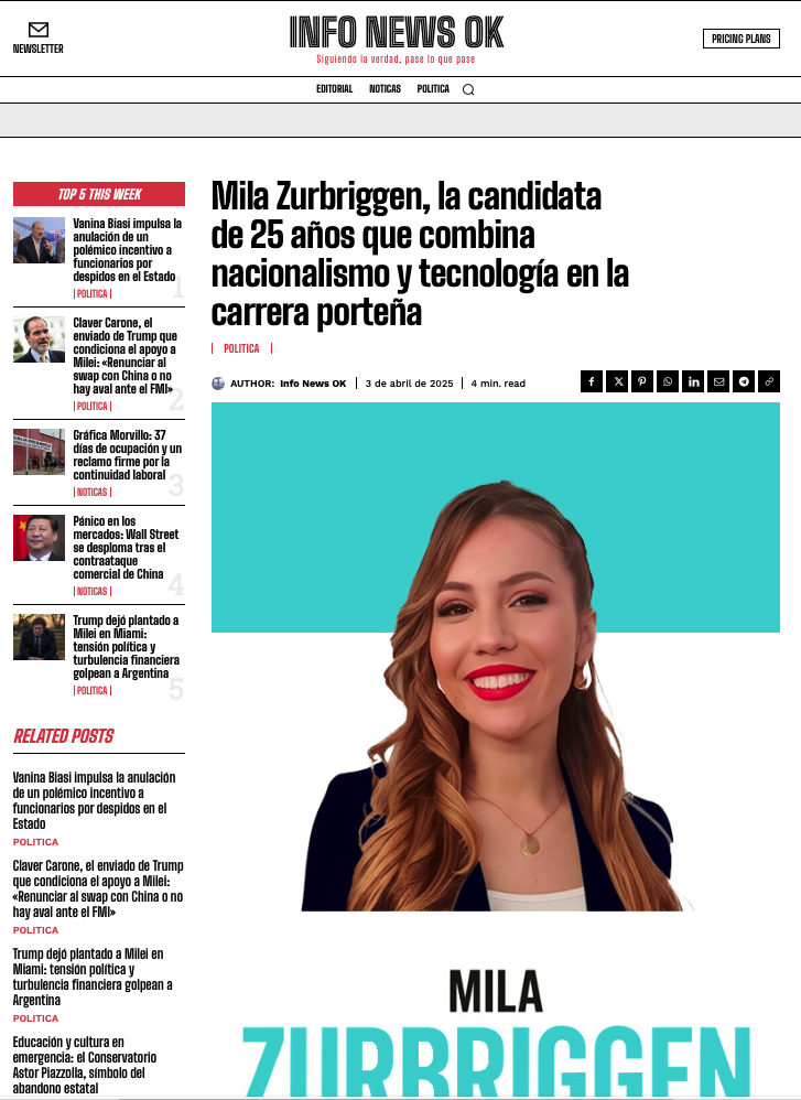 Mila Zurbriggen, la candidata de 25 años que combina nacionalismo y tecnología en la carrera porteña